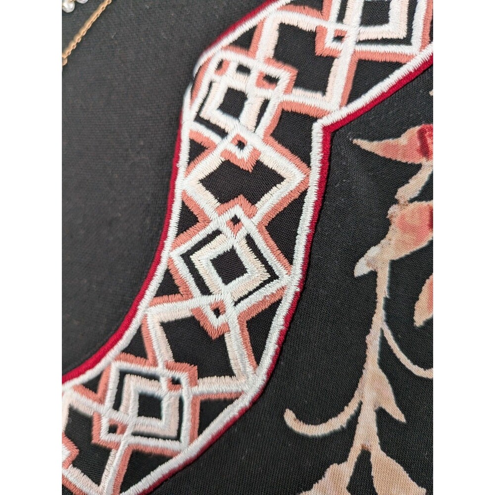 WHBM Shift Dress/Tunic Women M Multi Black 3/4 Aztec Floral Stretch Embroidery - Picture 4 of 12